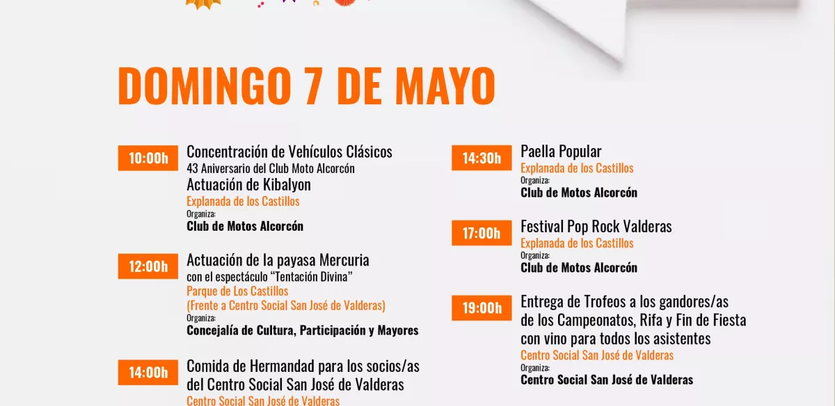 Actividades Fiestas San José de Valderas. Domingo 7 de mayo