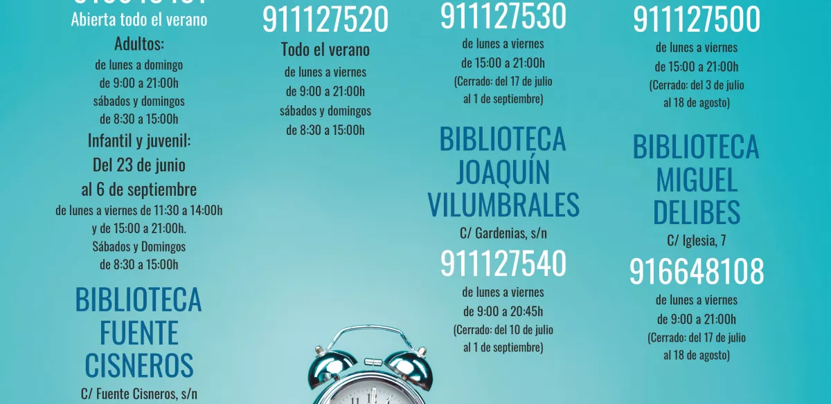 HORARIOS DE VERANO DE LAS BIBLIOTECAS MUNICIPALES