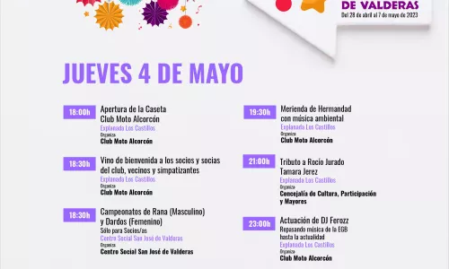 JUEVES 4 DE MAYO. FIESTAS DE SAN JOSÉ DE VALDERAS