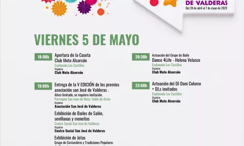 Actividades Fiestas San José de Valderas. Viernes 5 de mayo