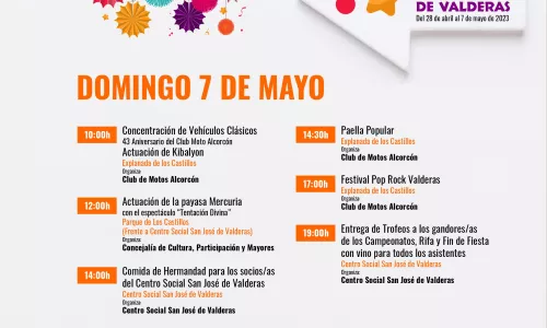 Actividades Fiestas San José de Valderas. Domingo 7 de mayo